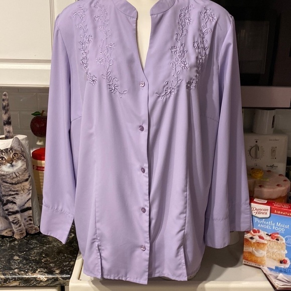 e Anthony Richard’s solid purple long sleeve button up plus size blouse 👚 20W - Picture 1 of 4